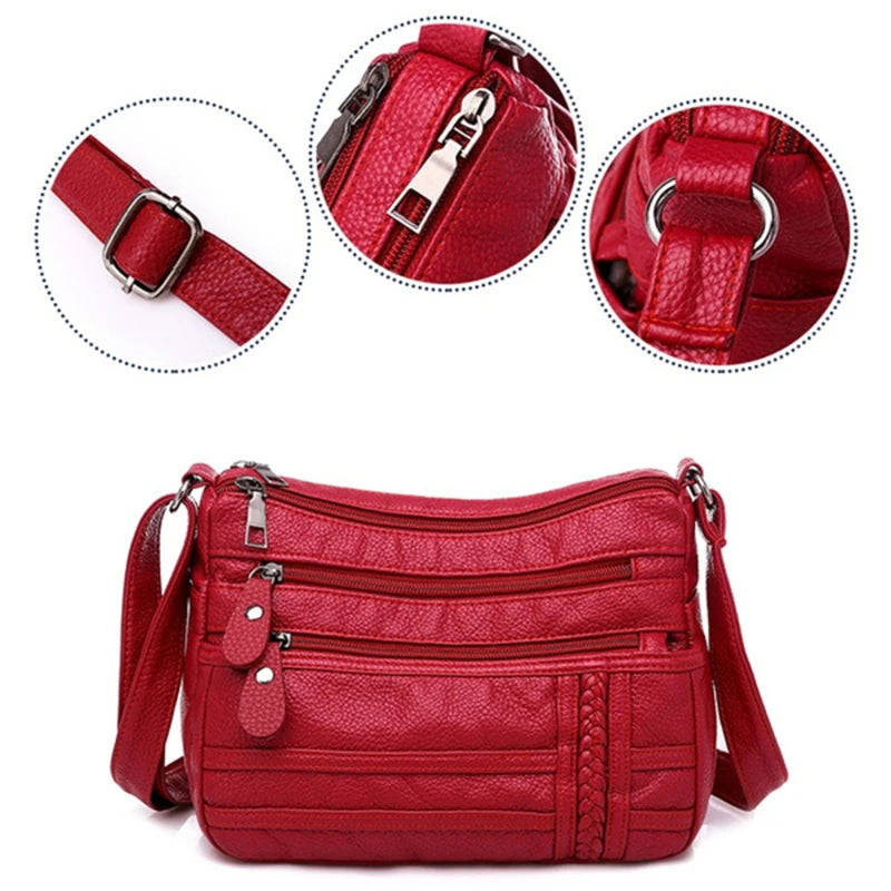 Fashion Women Bag PU Soft Leather Shoulder Bag Multi-layer Crossbody Bag Quality Small Bag Brand Red Handbag Purse