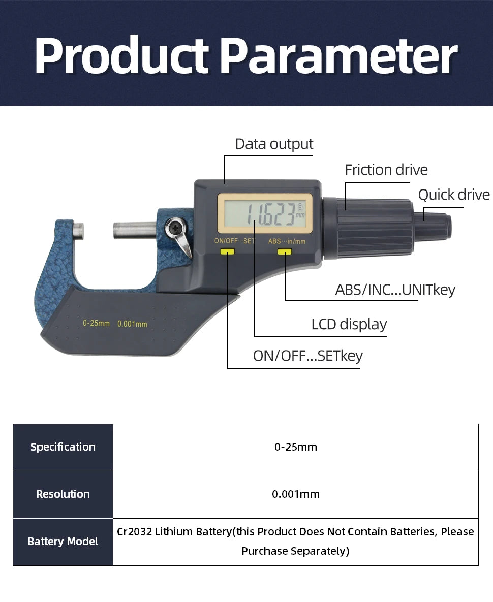 0-25mm External Micrometer Digital Micrometer Measuring Tools Micro Meter Gauges For Measurement Outside Micrometers Electronic