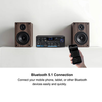 Woopker Digital Amplifier AK55 Audio Bass Audio Power Bluetooth Home Amplifier Hifi FM Auto Music Subwoofer Speakers USB SD Mic