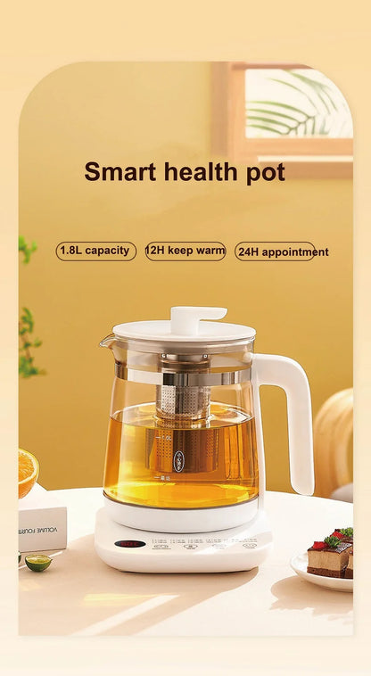 1.8L Health Pot Household Thickened Glass Multi-function Tea Maker Flower Tea Black Tea Appointment Insulation Mini Kettle 220V