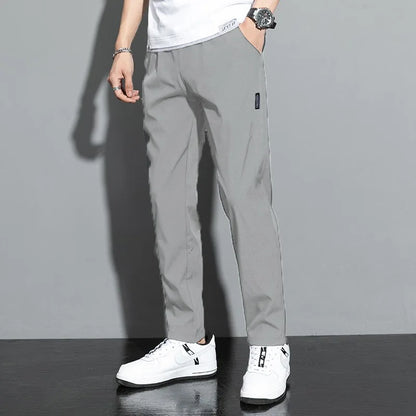 Ice Silk Men's Pants 2024 Summer New Black Gray Thin Business Casual Pants Outdoor Elastic Breathable Straight Leg Sweatpants