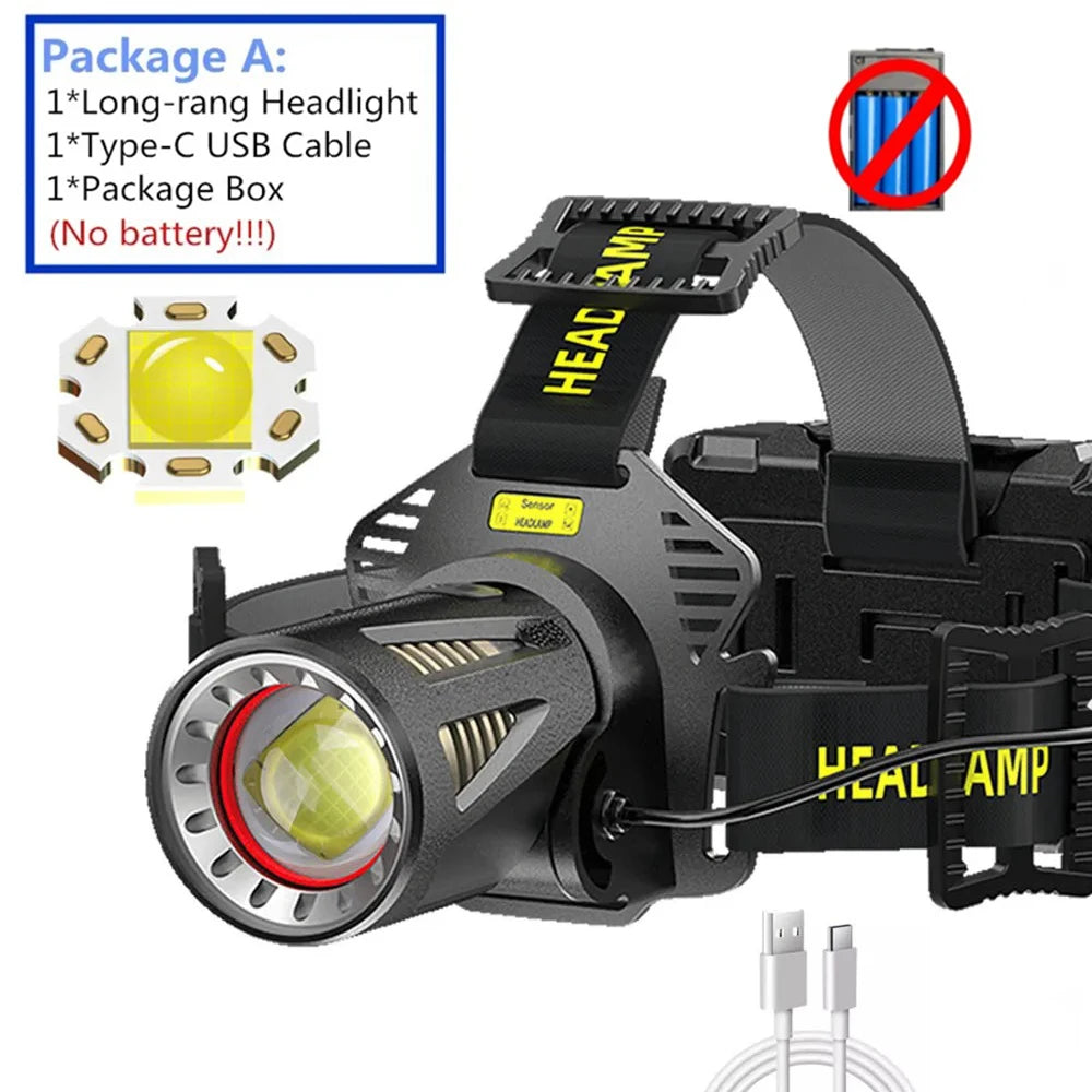 High Power XHP360 LED Headlamp 36-core Super Bright Headlight Strong Light Head Flashlight Telescopic Zoom Camping Fishing Lamp