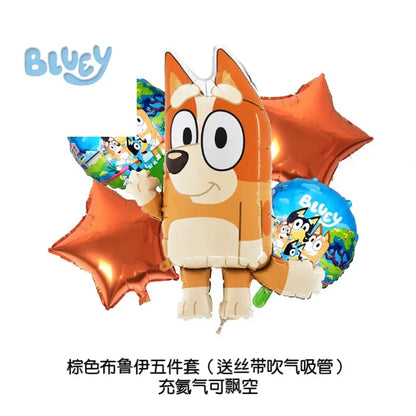 Cute Bluey family Dog Birthday Party cutlery plate Disposable Banner Cake Topper Hanging Flag Balloons Set Birthday Decorations