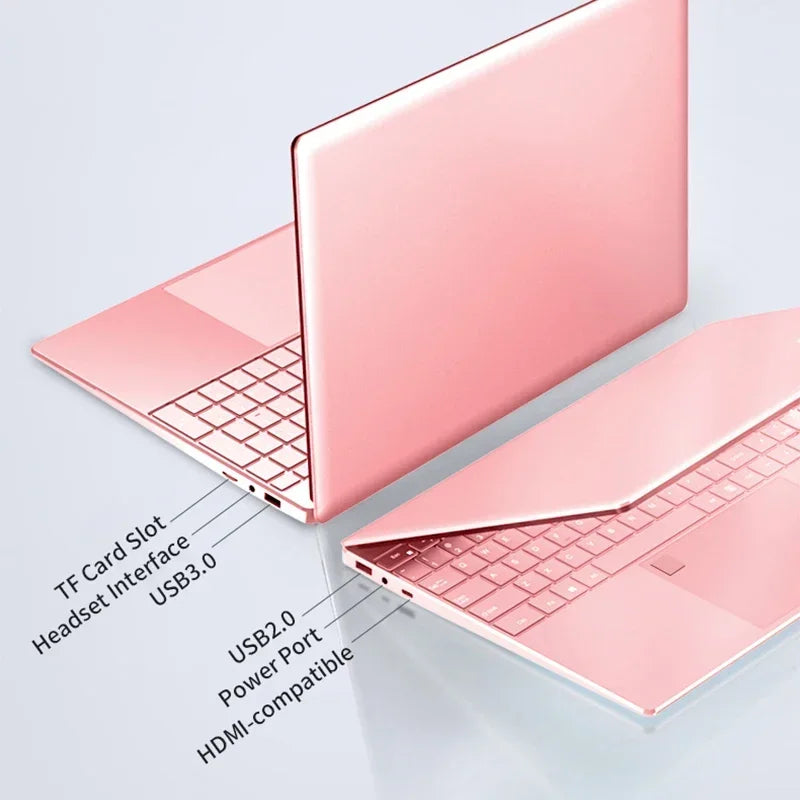 Cheap Stylish Pink 15.6" Laptop: Windows 10 Office Education Intel Celeron N5095, 16GB RAM, 1TB SSD, Dual WiFi, Narrow Bezels.