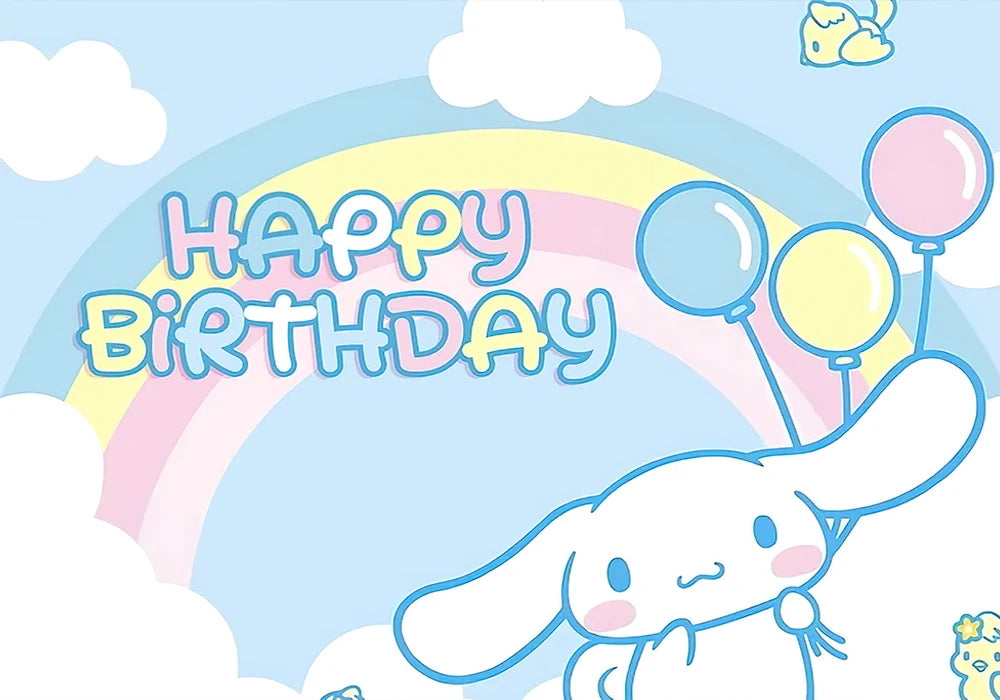 Sanrio Backdrops Banner Rainbow Balloons Cartoon Cinnamoroll Children's Happy Birthday Party Decor Photo Background Booth Props