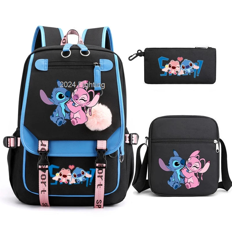 3pcs Lilo And Stitch Backpacks Capacity School Students Schoolbag Junior High School leisure Girls With Shoulder bag