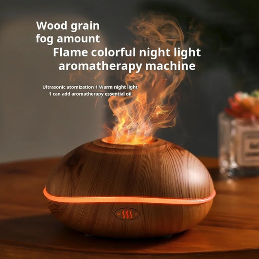 7 colores Fire Flame Wood grain aromatherapy machine humidifier Aroma Diffuser Air Ultrasonic Mist Maker Fogger Aroma