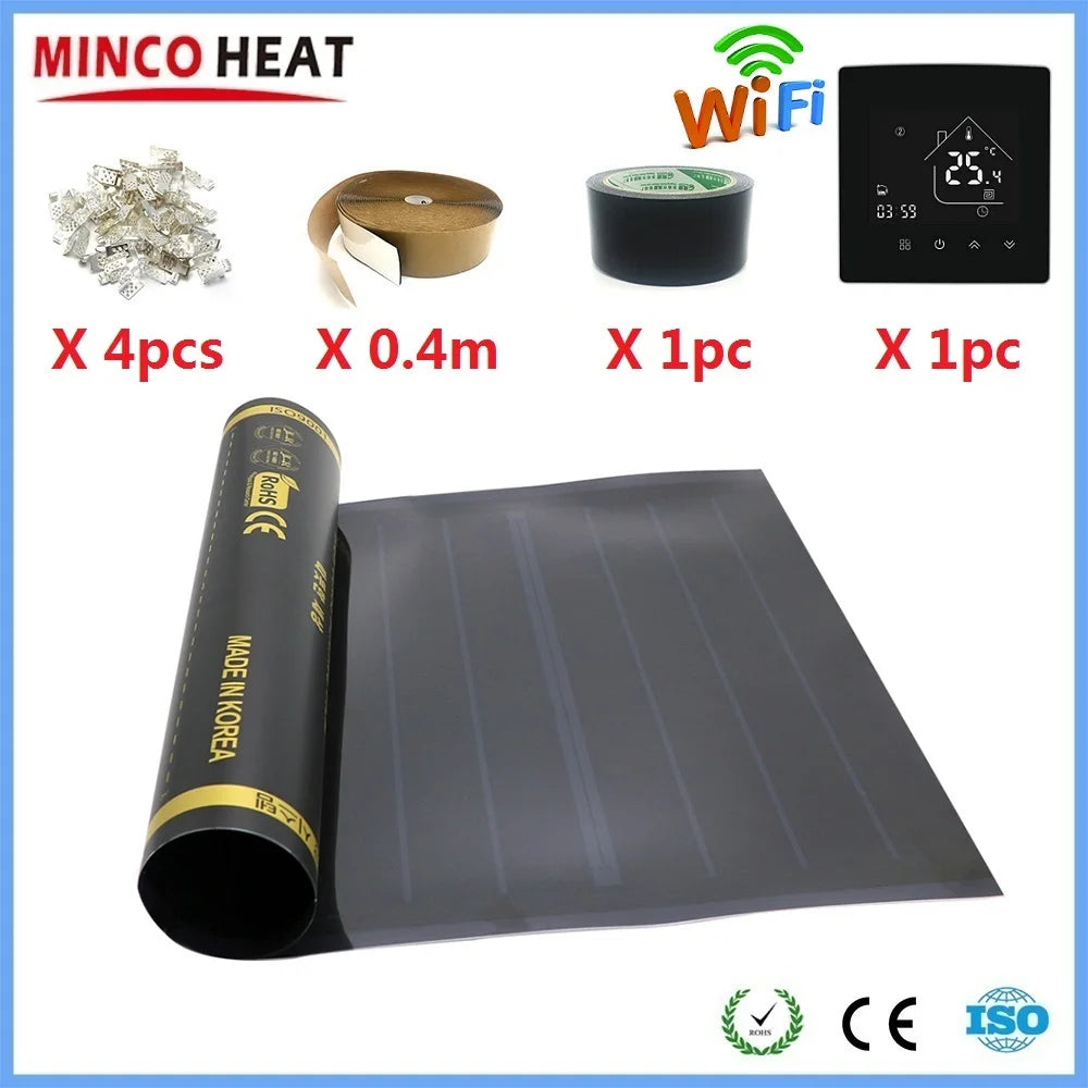 50cmX4m 2m2 Infrared Graphene PTC Heating Film Warm Floor Mat With WiFi Thermostat Temperature Controller