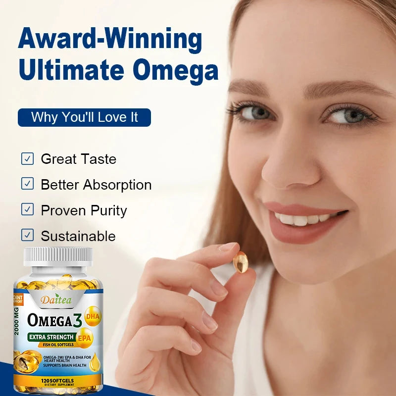 Omega 3 Fish Oil Capsules Support Brain & Nervous System Health, Cardiovascular & Skin Health, Antioxidant & Anti-Inflammation