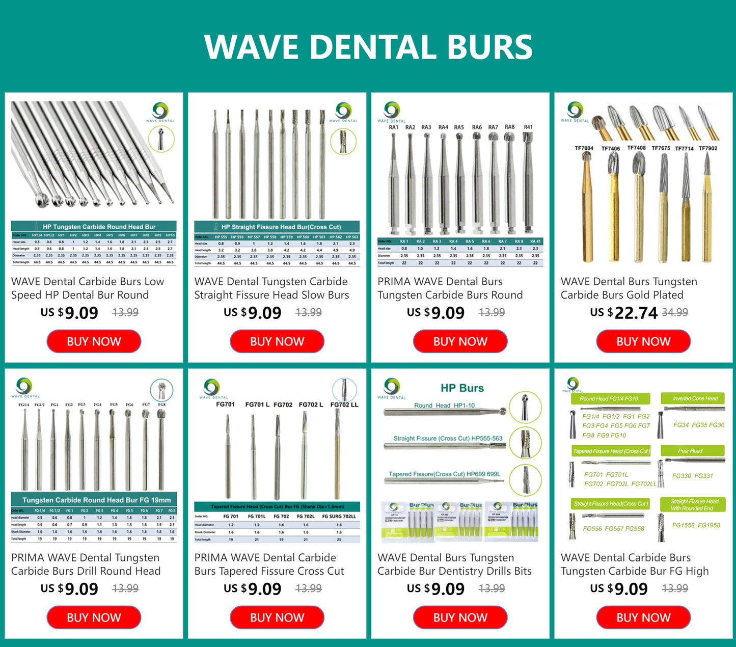 WAVE Dental Burs Tungsten Carbide Bur Dentistry Drills Bits Dental Strawberries HP Cutter Dentist Tools