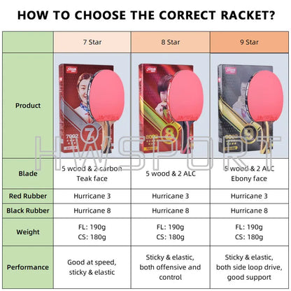 Original DHS 7 Star Table Tennis Racket Offensive 8 Star 9 Star Professional Ping Pong Racket ALC Carbon Paddle