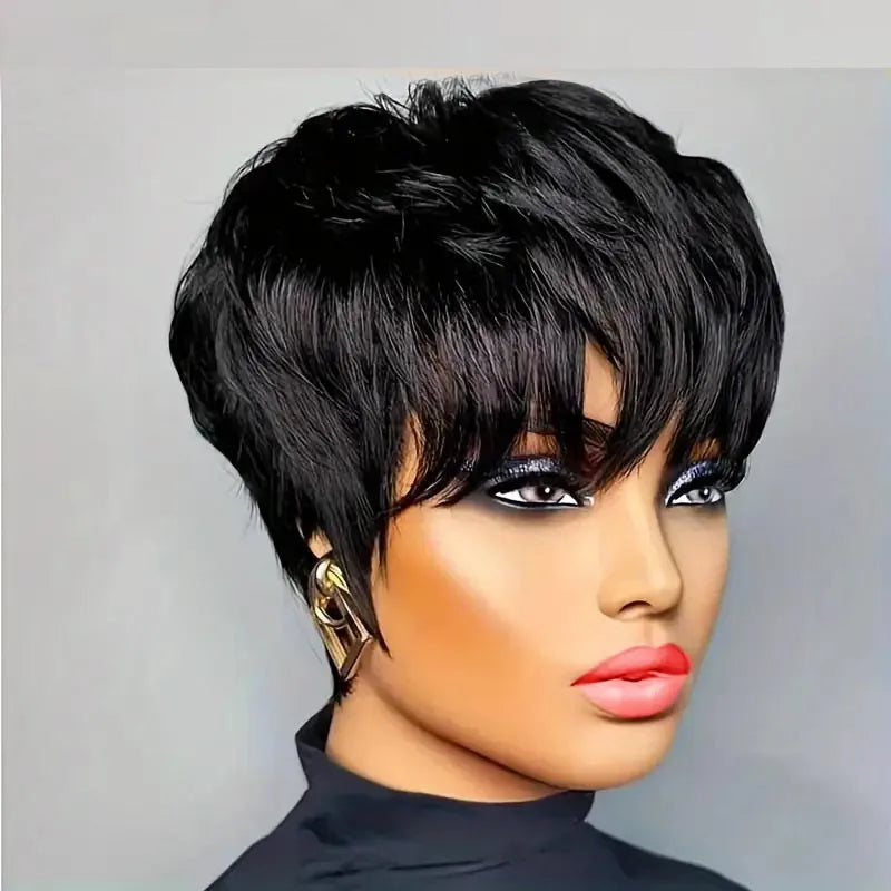 Pixie Cut Wigs For Women Human Hair Short Bob Wig With Bangs Layered Pixie Cut Wig 9A Brazilian Human Hair Full Machine Made Wig