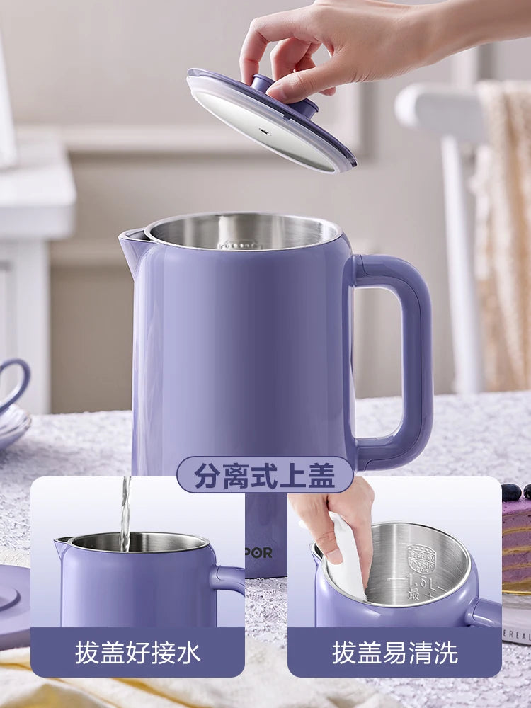 Purple Electric Kettle Boiling Water 304Stainless Steel Automatic Power Antidry Double anti-scald 1500w 1.5L