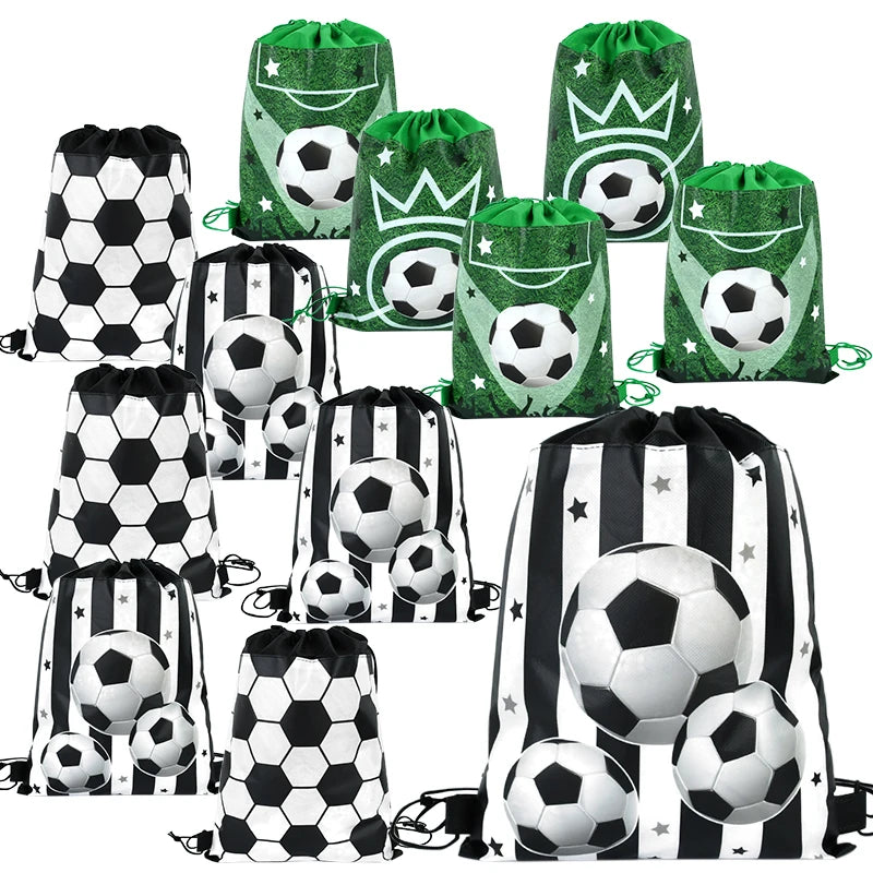 3/10pcs Football Non-woven Gifts Bag Soccer Birthday Candy Packing Snacks Storage Bags Drawstring Backpack For Kids Sports Party