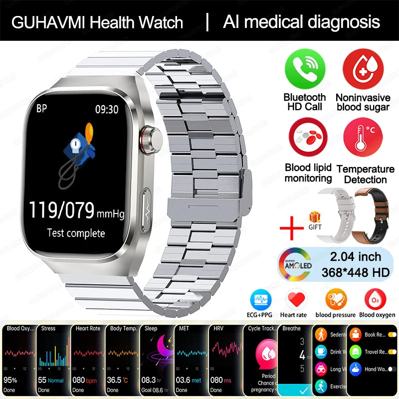 2024 New Medical Grade Uric Acid Blood Fat Smartwatch ECG Blood Glucose Heart Rate Blood Pressure Health Monitoring Smart Watch