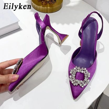 Eilyken Autumn Design Silk Women Pumps Crystal Strange Style High Heels Comfortable Party Wedding Bride Shoes