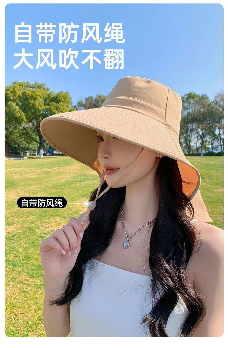 Outdoor Sun Bucket Hat for Women Girls Fishing Hat Wide Brim Bucket Hat with Neck Cover 50+ UPF Protection Safari Cap