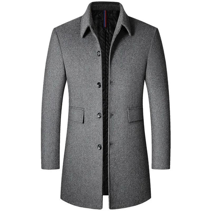 BROWON Brand Winter Coat Men 2024 Autumn Solid Turn-Down Collar Wool Long Jacket for Men New Business Casual Keep Warm Outerwear