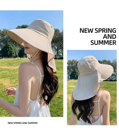 Outdoor Sun Bucket Hat for Women Girls Fishing Hat Wide Brim Bucket Hat with Neck Cover 50+ UPF Protection Safari Cap