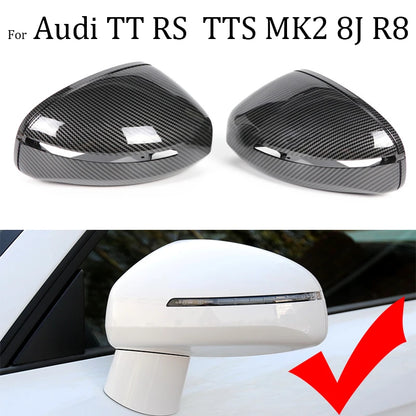 Mirror Cover For Audi TT TTS TTRS MK2 (8J) R8 (42) 2007-2014 Carbon Fiber Look/Gloss Black Exterior Rear View Cap Replacement