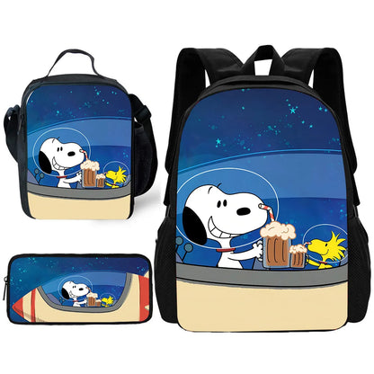 Cartoon Cute S-SnoopyS 3 pcs set Child School Backpack with Lunch Bags ,Pencil Bags ,School Bags for Boys Girls Best Gift