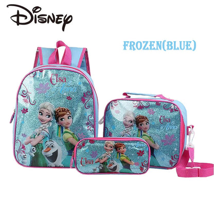 Disney Cartoon Princess Elsa Schoolbag Cute Large-capacity 3-piece Set of Children's Girls Boy Backpack Children's Schoolbag