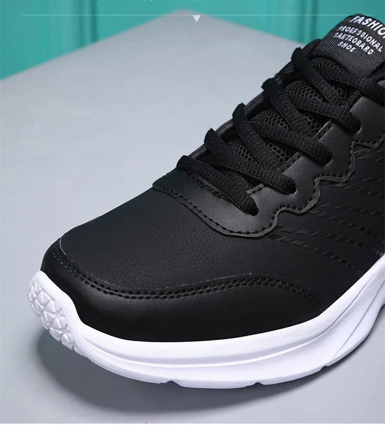 Waterproof Leather Chunky Sneakers for Women, Running Shoes, Casual Sports Shoes, Black Trainers, Autumn, Spring