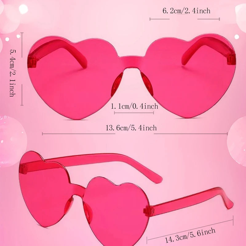 10PC Heart Sunglasses Love Sunglasses Jelly Color Frameless Heart-shaped One-piece Glasses Dazzling Color Glasses