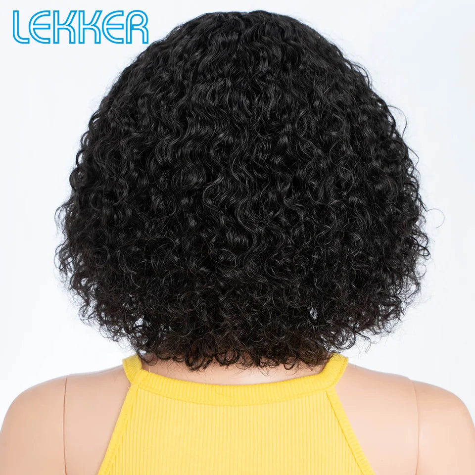 Lekker Colored Short Pixie Afro Kinky Curly Bob 100% Human Hair Wigs With Bangs For Women Brazilian Remy Hair Ombre Brown Wigs