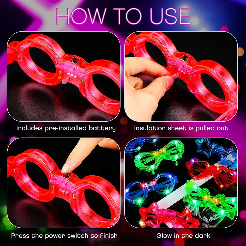 LED Glasse Neon Glow In The Dark Party Favor Supplies Light Up Glasses for Adults Kid Birthday Wedding Party Accessories