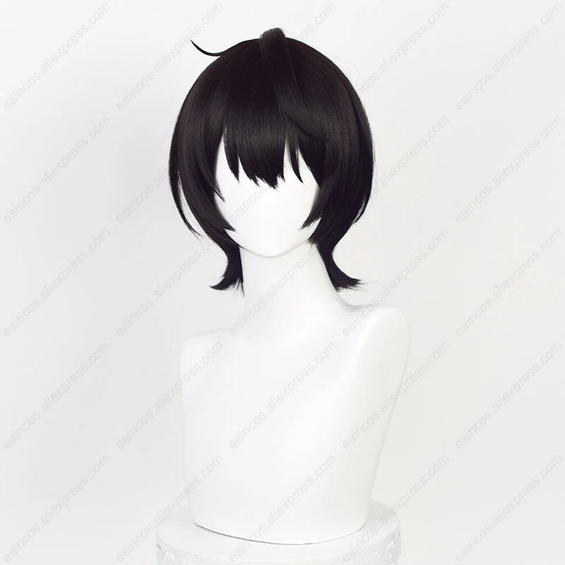 ES Ritsu Sakuma Cosplay Wig 32cm Natural Black Short Hair Heat Resistant Synthetic Wigs