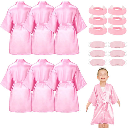 1/6/15Sets Spa Party for Girls Child Birthday Party Favors For Kids Kimono Girl Kids Robes Wedding Favour Bathrobe with Headband