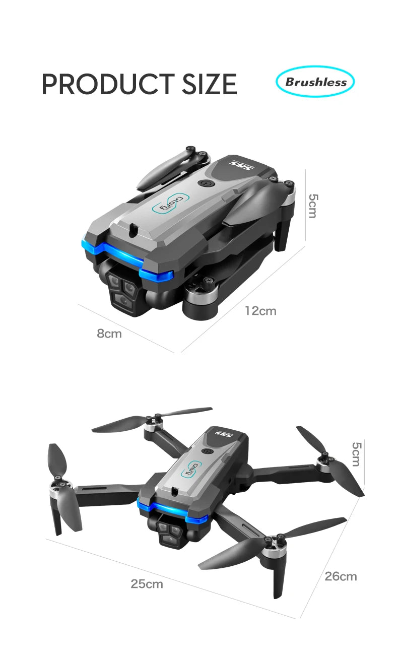 New S8S RC Drone Brushless 8K Three ESC Camera Optical Flow 360° Obstacle Avoidance Headless Mode Foldable Quadcopter