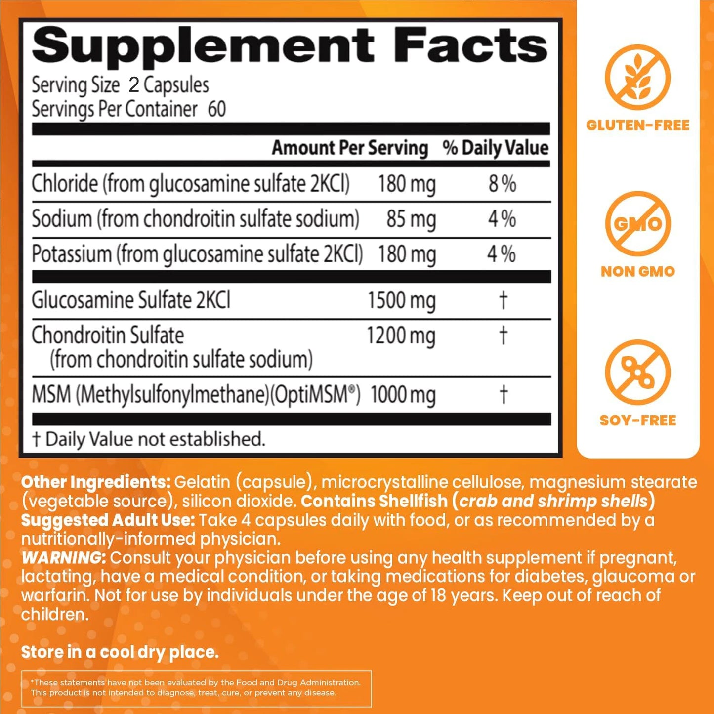 Glucosamine Chondroitin MSM and OptiMSM - Promotes Skin, Nail and Joint Health