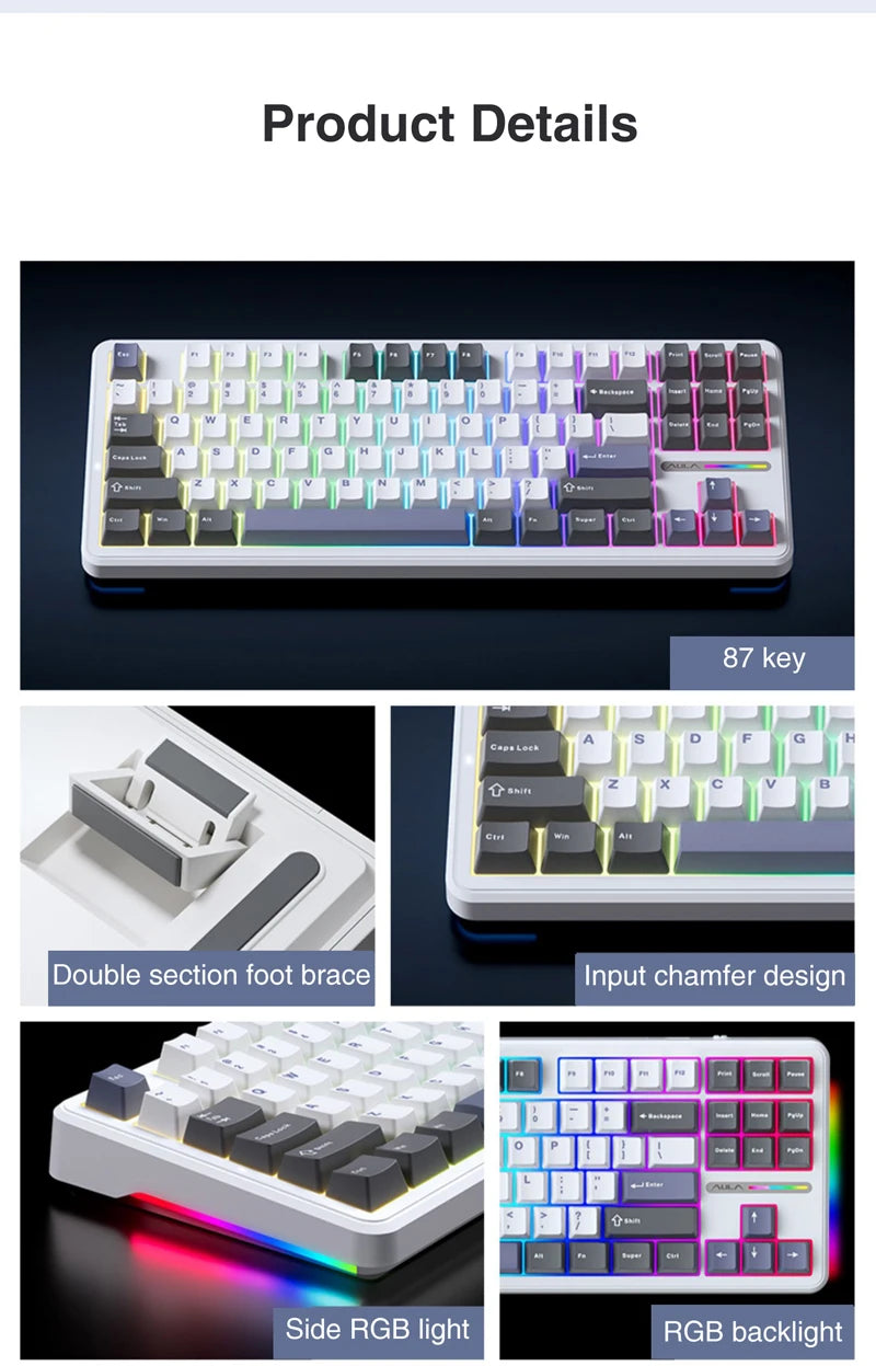 AULA F87 Mechanical Keyboard 2.4G/USB/Bluetooth 3 Mode Wireless Gaming Keyboard 87 Keys Hotswap RGB Gasket Keyboard