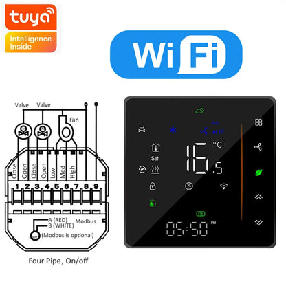 Tuya ZigBee Digital Display Smart Temperature Controller Hvac Thermostat 3 Speed Heating Cooling for Air Conditioning Controller