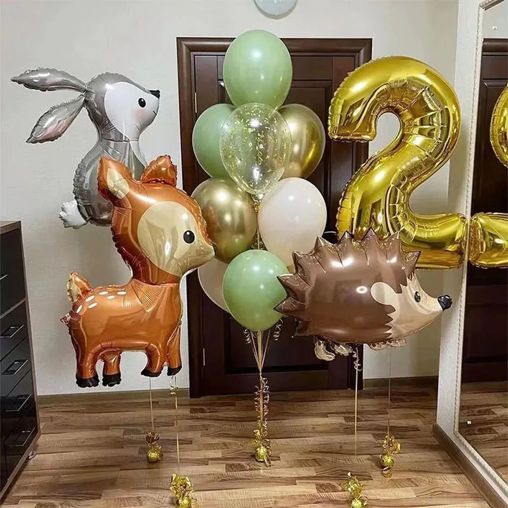 14pcs Gold 32inch Number Animal Foil Balloon Birthday Party Decorations Kids Boy Girl 1 2 3 4 5 6 7 8 9 Year Old Safari Supplies