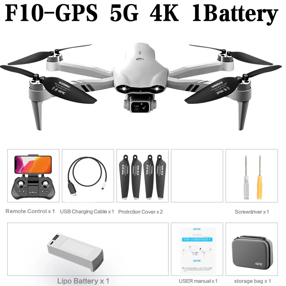 4DRC F10 RC Drone GPS 6K HD Dual Camera Wide-Angle 5G WIFI Fpv Quadcopter Brushless Foldable Obstacle Avoidance Aerial UAV 2KM