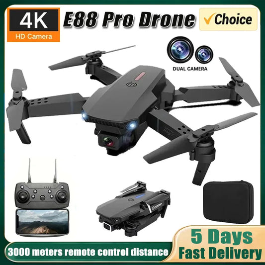 E88Pro RC Drone 4K Professinal With 1080P Wide Angle Dual HD Camera Foldable RC Helicopter WIFI FPV Height Hold Apron Sell Gift