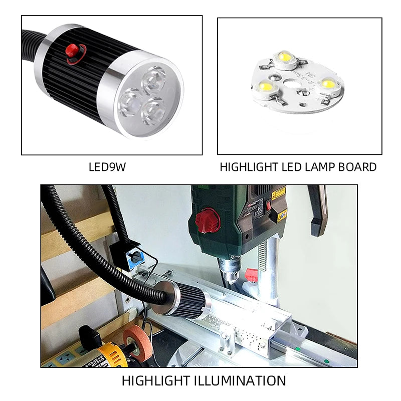 Led Machine Tool Light 3W 6W 9W Long Arm Hose Workshop Working Lights Magnetic / Screw Base Super Bright Industrial Lamp