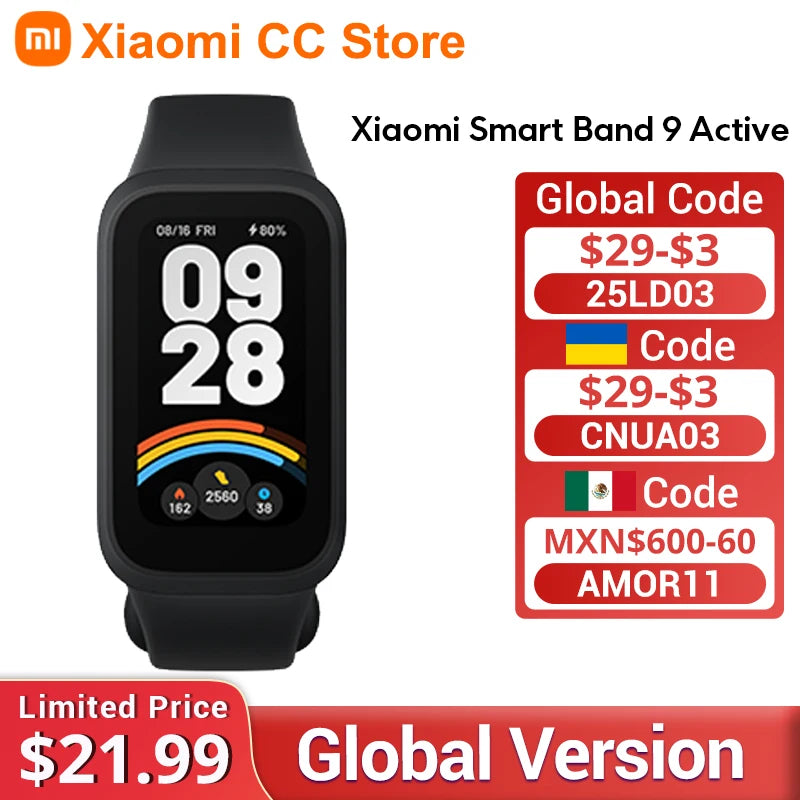 Global Version Xiaomi Smart Band 9 Active 18-day Battery Life Modes 1.47'' Display 5ATM All-day Health And Fitness Monitoring