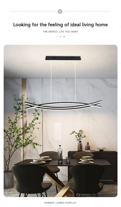 Living Room chandelier Nordic modern simple high-end restaurant a word strip light geometry bar minimalist table chandelier