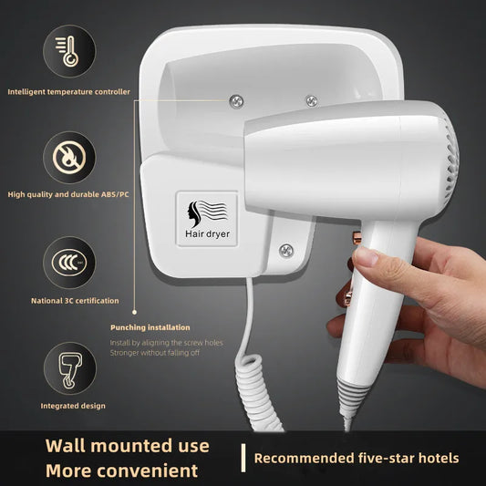 Hotel, Hotel, Non Perforated Wall Mounted Hair Dryer, Home Bathroom, High Wind Blue Light Hair Care Hair Dryer