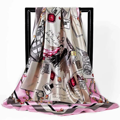 90*90cm Luxury quality silk spring autumn women new printing scarves fashion sunscreen large size shawl tourism seaside muffler