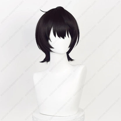 ES Ritsu Sakuma Cosplay Wig 32cm Natural Black Short Hair Heat Resistant Synthetic Wigs