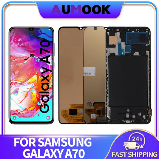 AMOLED LCD For Samsung Galaxy A70 A705 LCD Display Digital Touch Screen Assembly With Frame A705F A705W A705X Replacement Parts