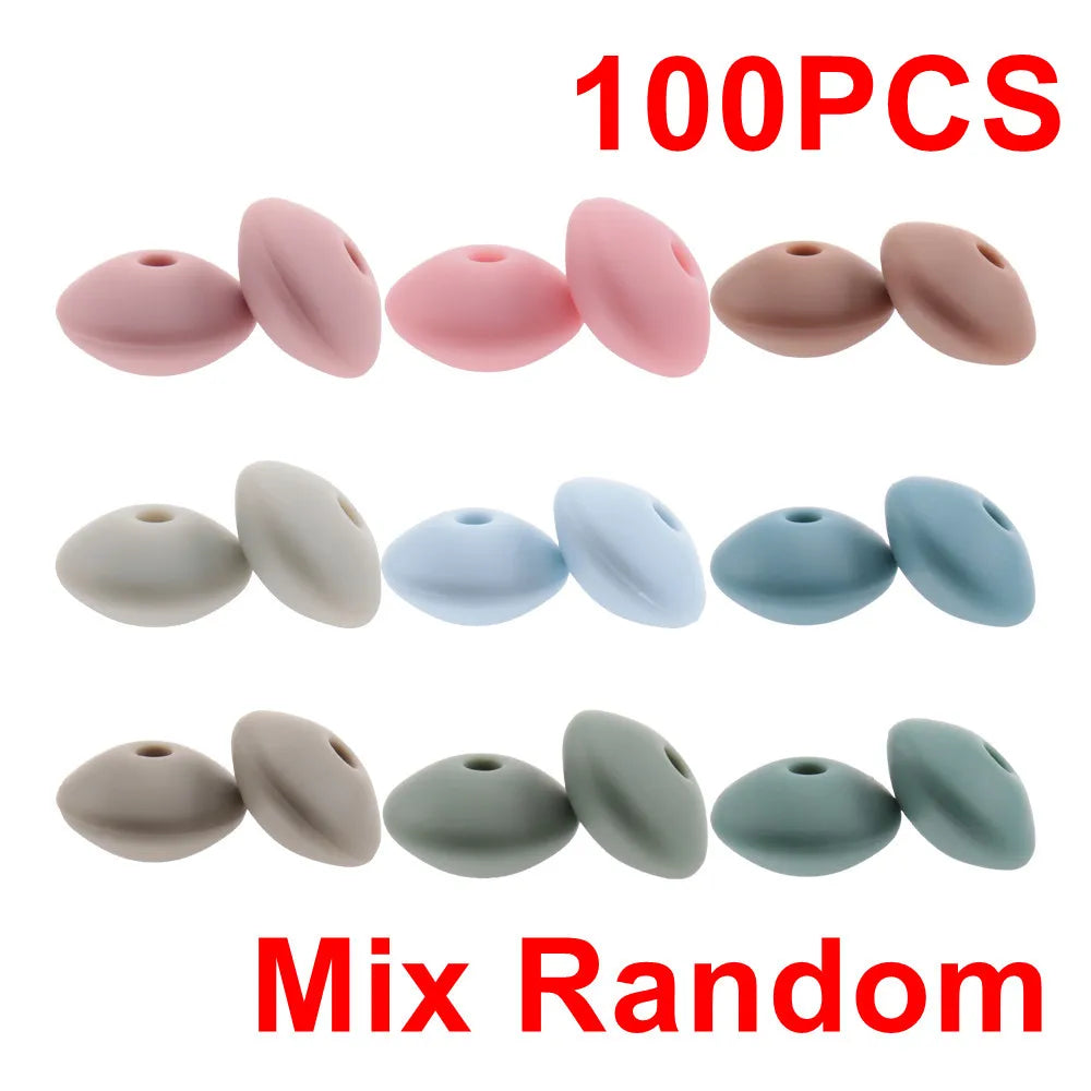 QHBC 100pcs 12*7mm Silicone Lentil Beads Babies Teether Accessories BPA Free Newborn Items Teething Necklace Pacifier Chain DIY