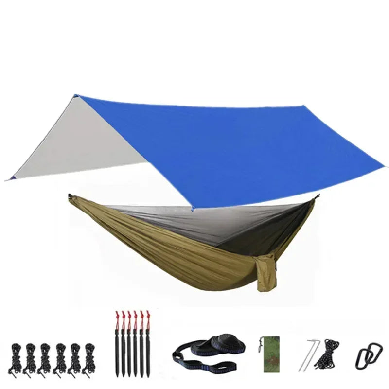 Camping Hammock with Bug Net and Rainfly Tarp,118x118in Portable Waterproof and UV Protection Hammock Tent for Indoor, Outdoor