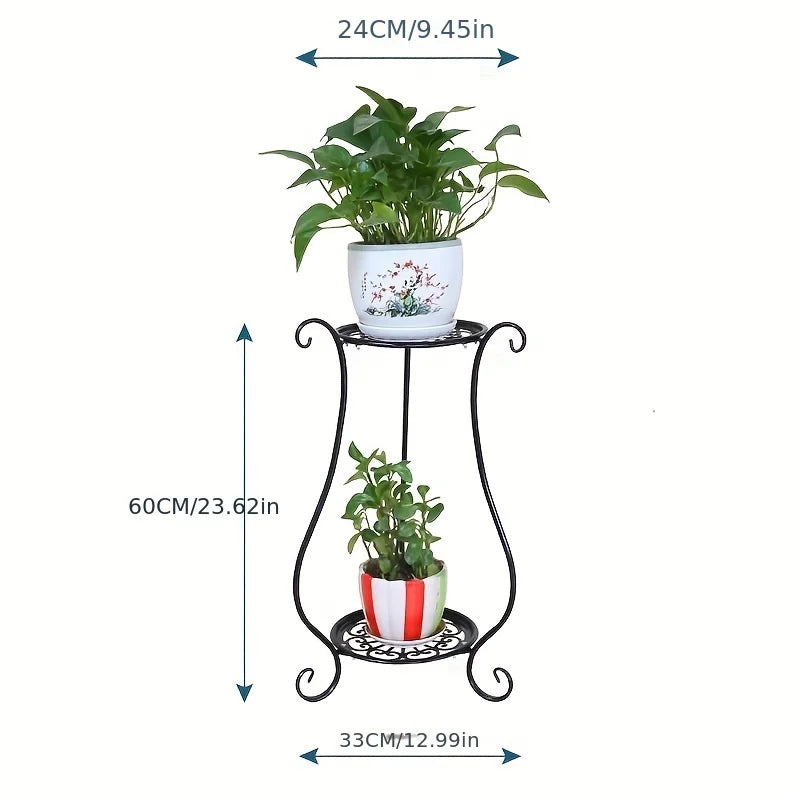 1pc Simple yet Stylish Double-Layer European-Style Flower Rack - Multi-Functional Floor-to-Ceiling Plant Shelf for Indoor and