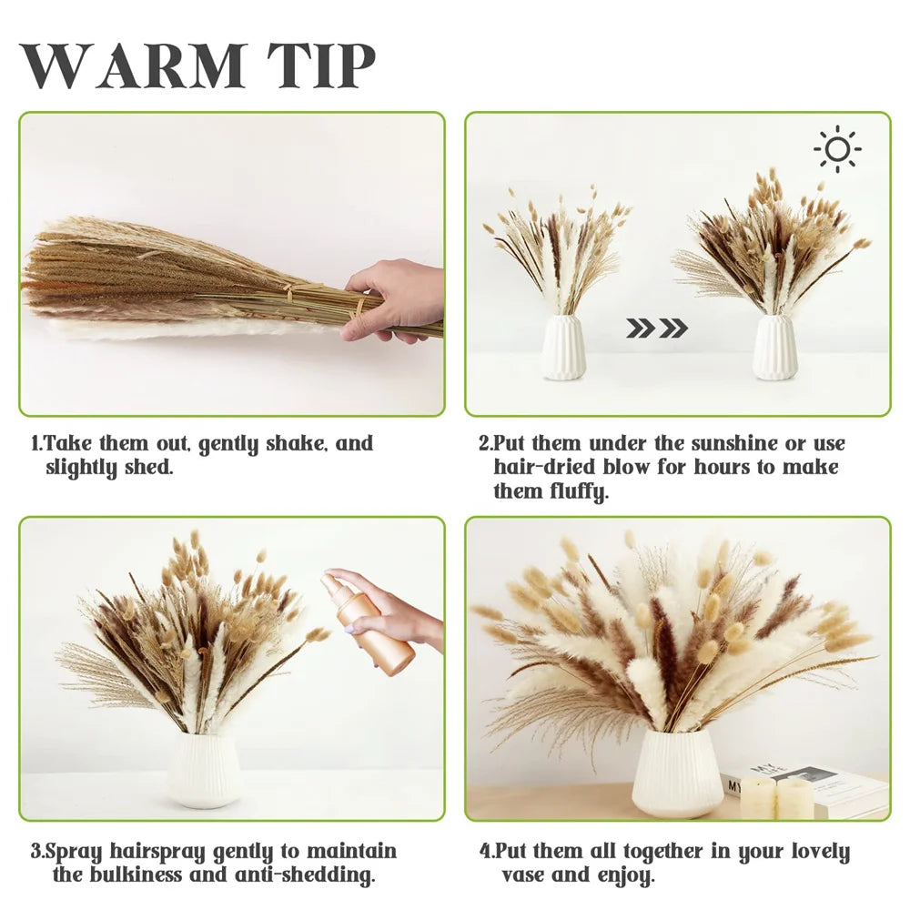 120Pcs Dried Pampas Grass Decor Flowers for Vase Pompas Grass Wedding Boho Decor,Natural Pampas Bouquet Garden Home Decoration